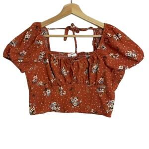 Cottage Core Crop Top Sz Lg Floral Tie Smock Milk Maid Feminine Prairie Mine NWT